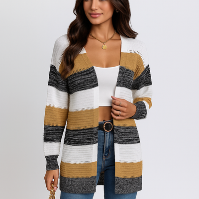 Cardigan de mujer abierto ligero con diseño de rayas - Bianca
