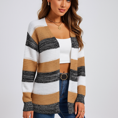 Cardigan de mujer abierto ligero con diseño de rayas - Bianca
