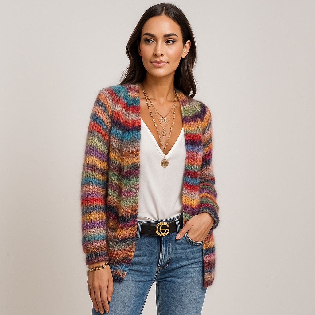 Cardigan de mujer tejido multicolor de punto suave - Jadai