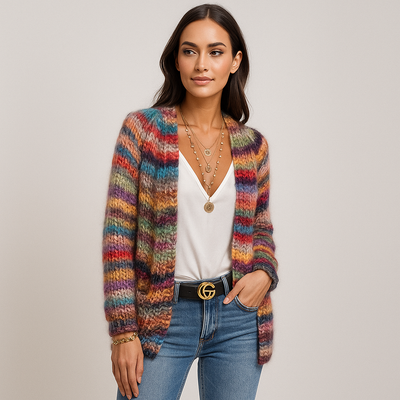 Cardigan de mujer tejido multicolor de punto suave - Jadai