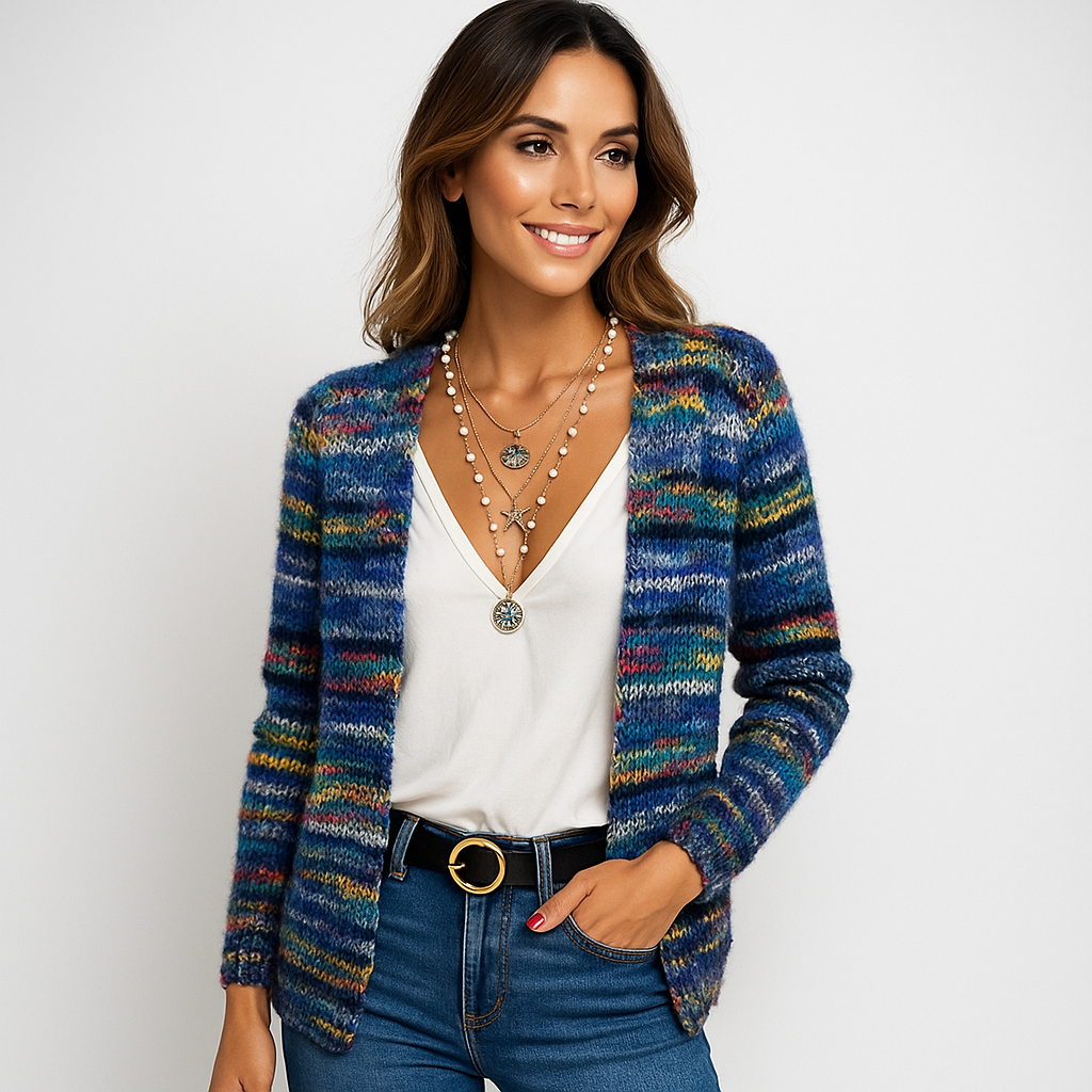 Cardigan de mujer tejido multicolor de punto suave - Jadai