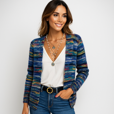Cardigan de mujer tejido multicolor de punto suave - Jadai