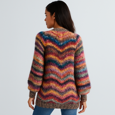 Cardigan de mujer tejido multicolor de punto suave - Jadai