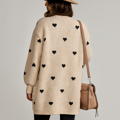 Cardigan de mujer largo con corazones bordados - Idris