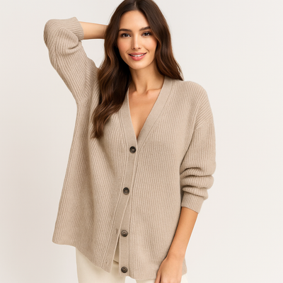 Cardigan de mujer en punto beige con botones - Elira
