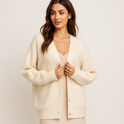 Cardigan de mujer en punto beige con botones - Elira