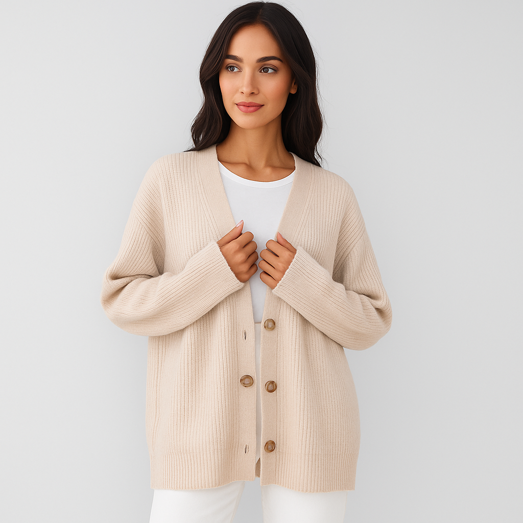 Cardigan de mujer en punto beige con botones - Elira