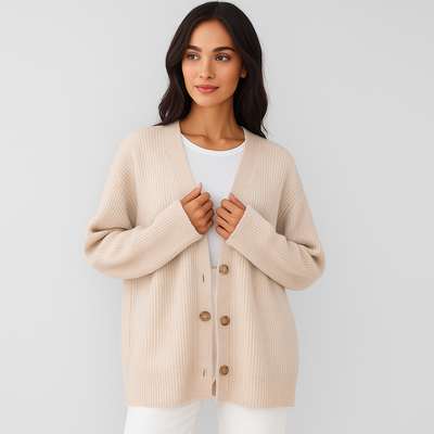 Cardigan de mujer en punto beige con botones - Elira