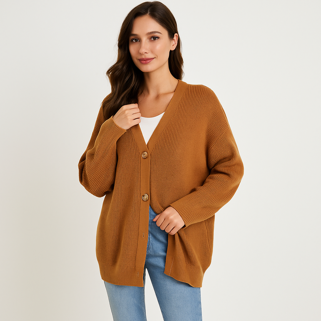 Cardigan de mujer en punto beige con botones - Elira