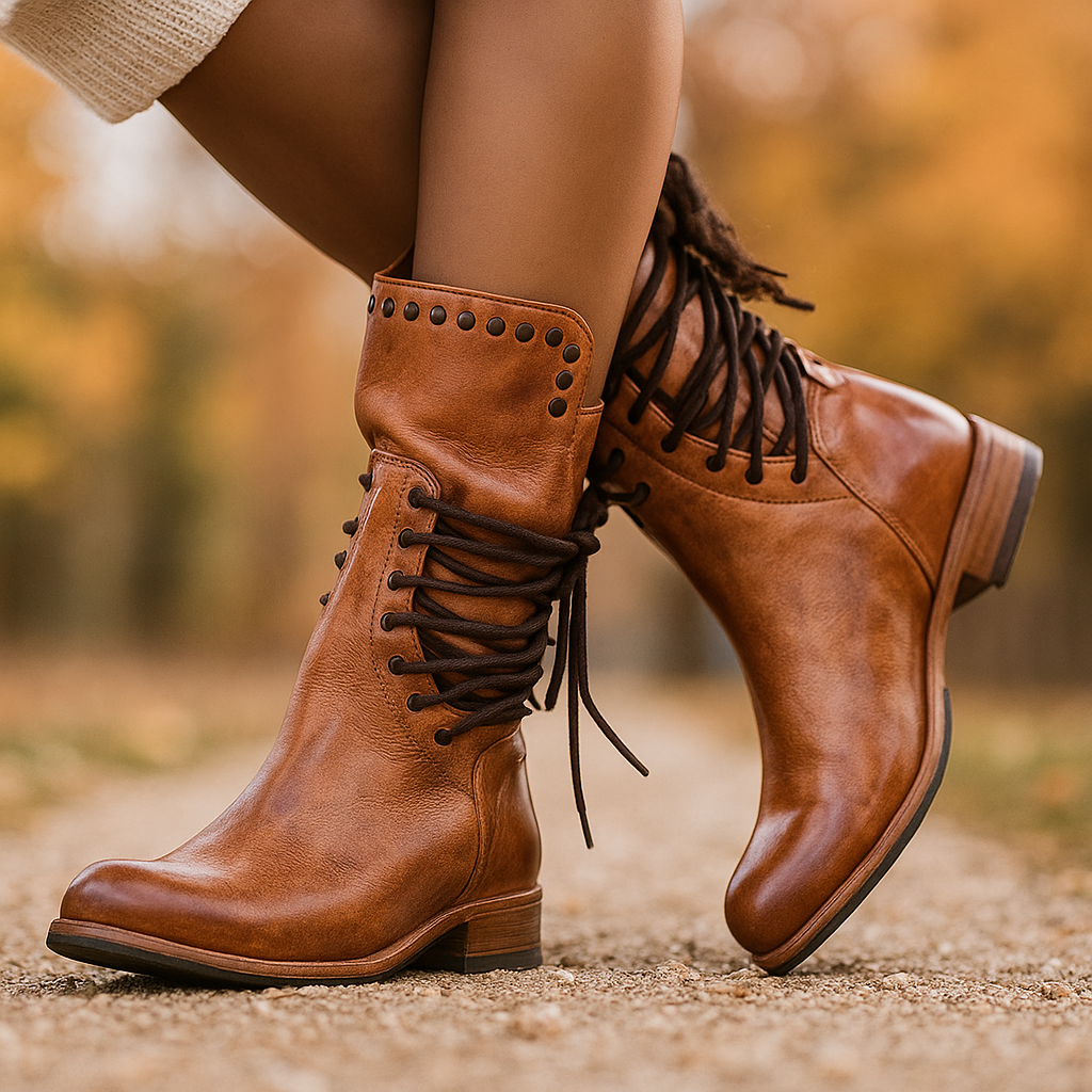 Botas mujer media caña cuero cordones - Julieta