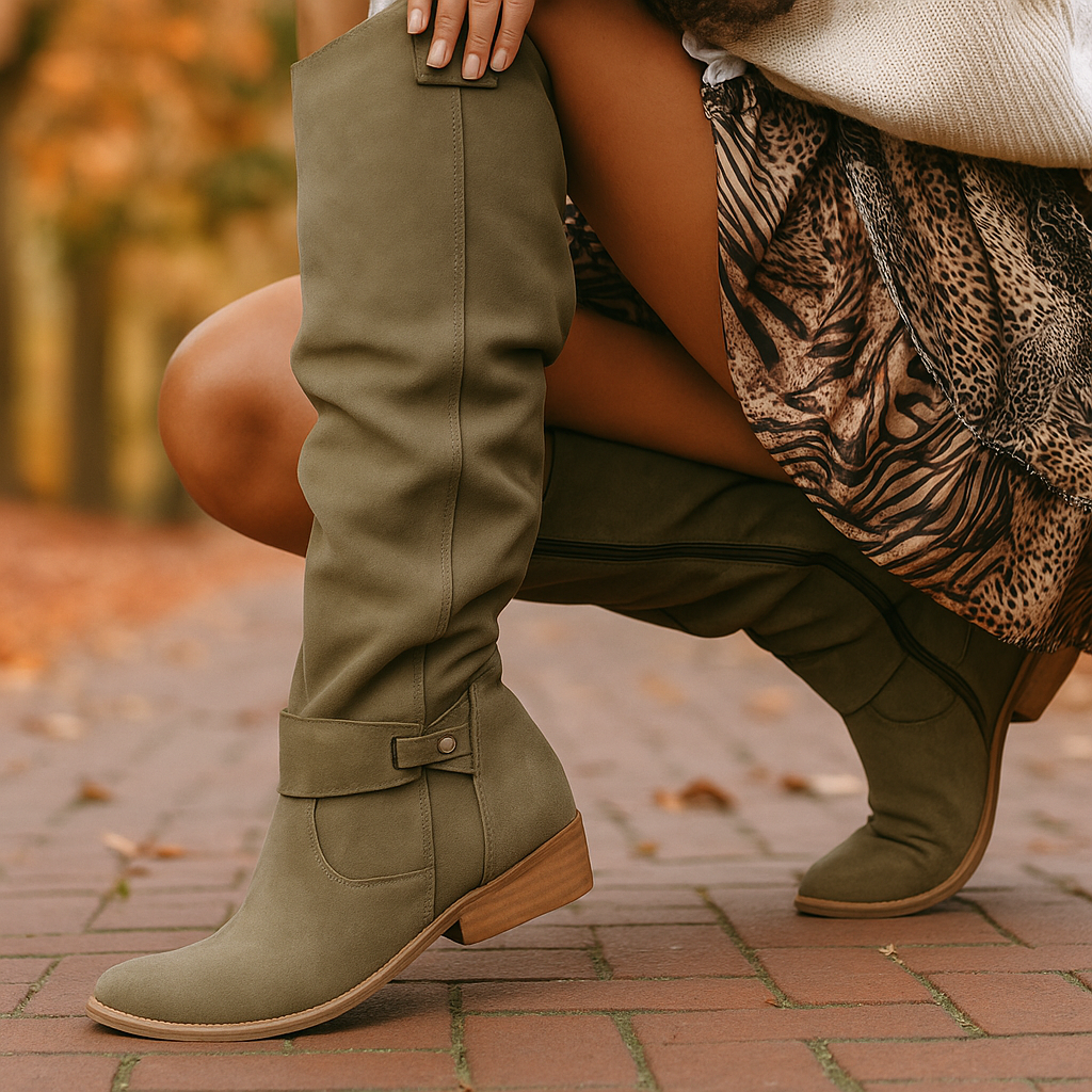 Botas altas mujer modernas con tacon bajo - Mafer