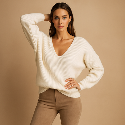 Sueter de mujer cuello en V de punto suave - Romina