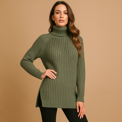 Sueter de mujer cuello alto tejido largo - Zora