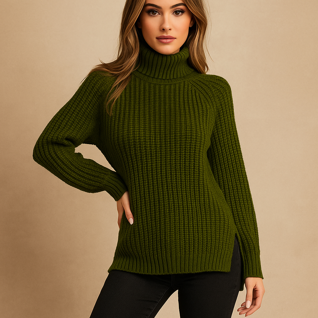 Sueter de mujer cuello alto tejido largo - Zora