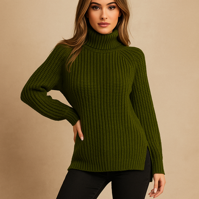 Sueter de mujer cuello alto tejido largo - Zora