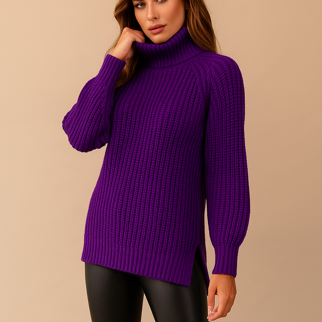 Sueter de mujer cuello alto tejido largo - Zora
