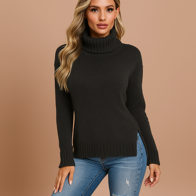 Sueter mujer cuello vuelto aberturas laterales punto calido - Riley