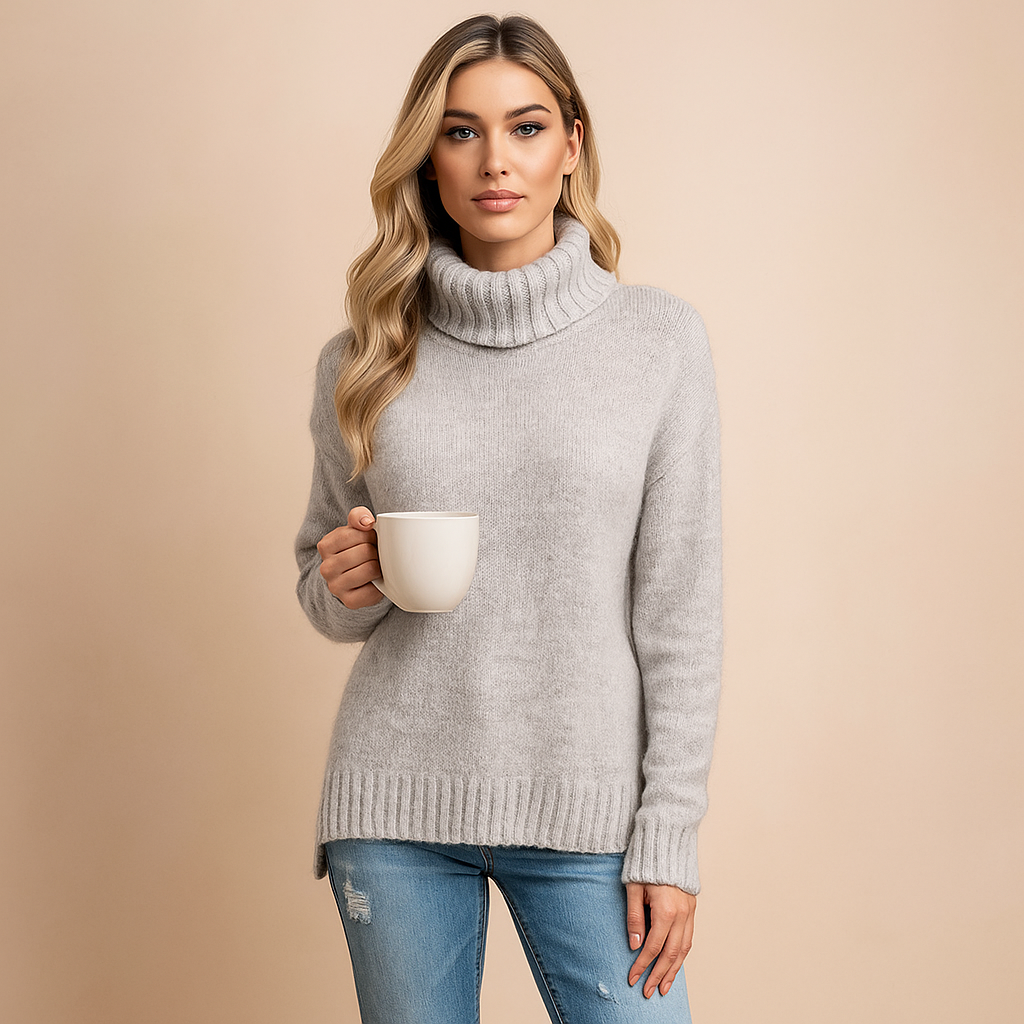 Sueter mujer cuello vuelto aberturas laterales punto calido - Riley