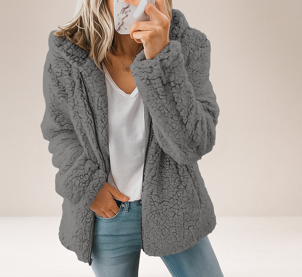 Chaqueta de borrego para mujer con capucha - Mar