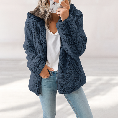 Chaqueta de borrego para mujer con capucha - Mar