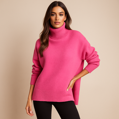 Sueter mujer cuello alto relajado punto minimalista - Isis