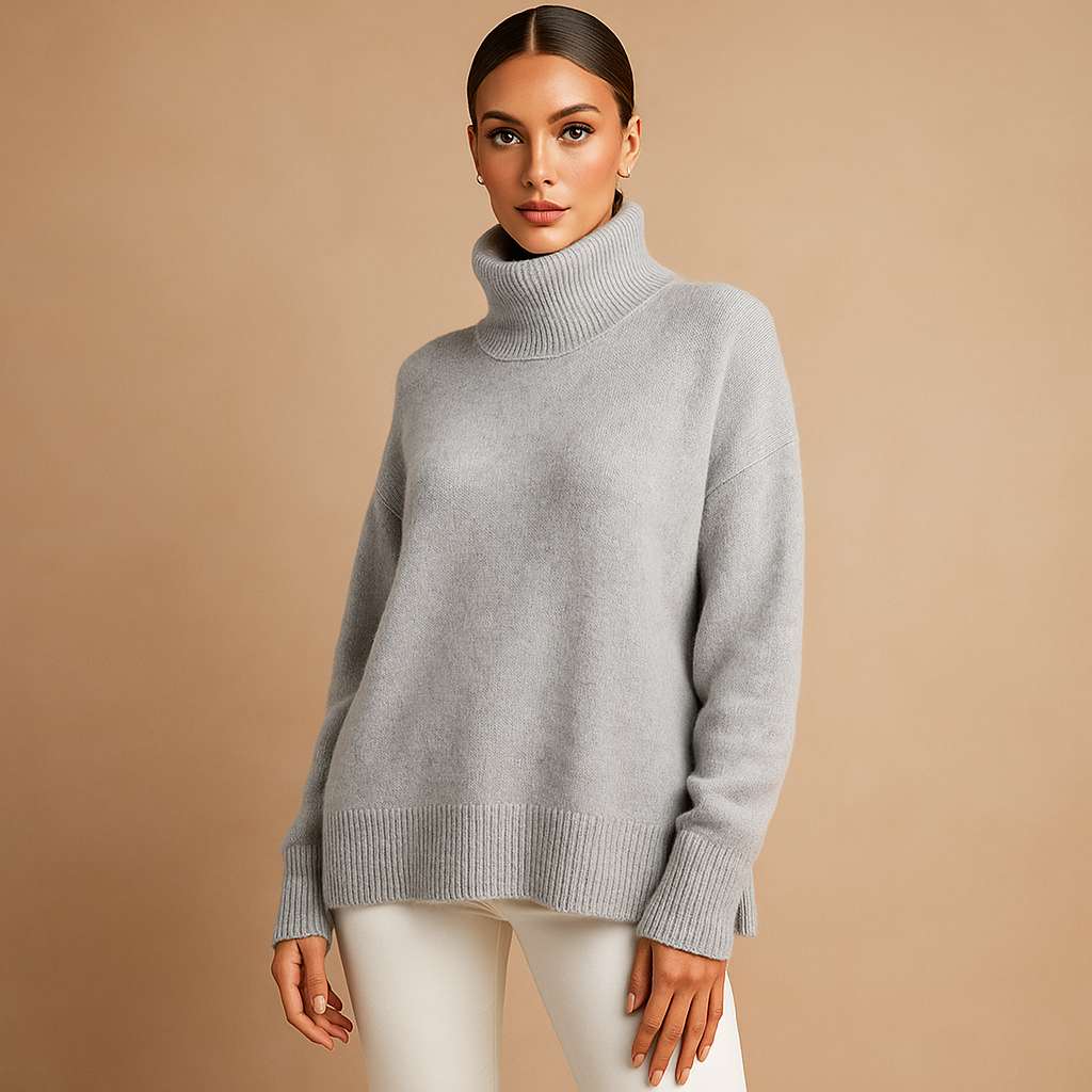 Sueter mujer cuello alto relajado punto minimalista - Isis