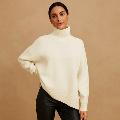 Sueter mujer cuello alto relajado punto minimalista - Isis