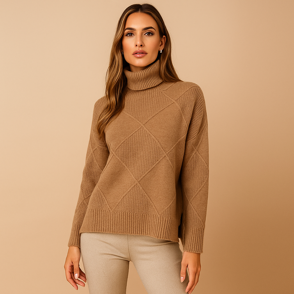 Sueter mujer cuello alto diseño geometrico punto calido - Kamala