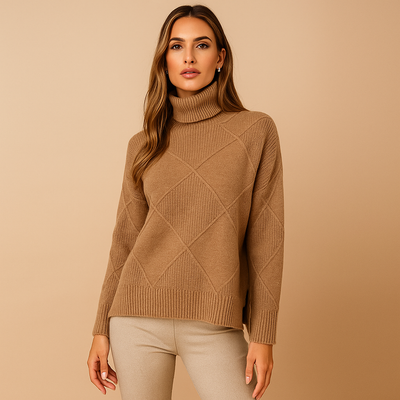 Sueter mujer cuello alto diseño geometrico punto calido - Kamala