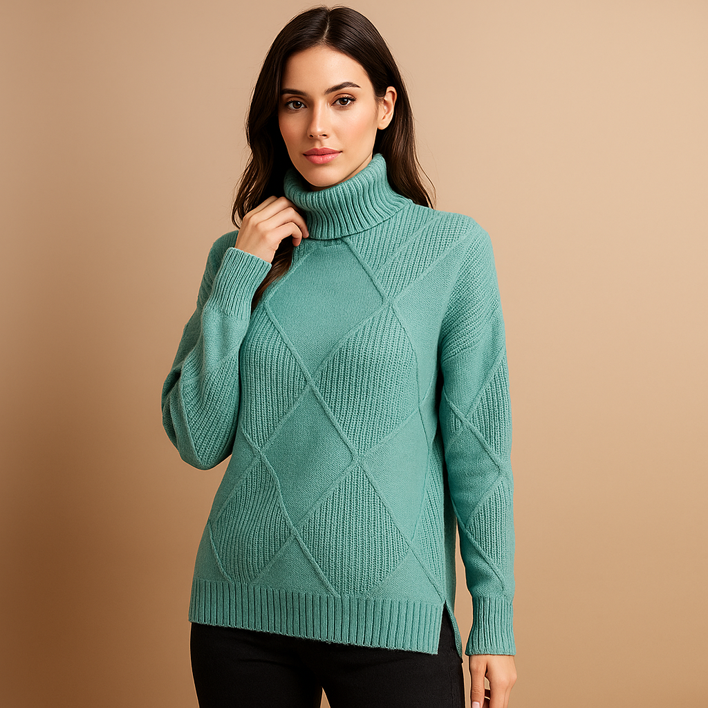 Sueter mujer cuello alto diseño geometrico punto calido - Kamala