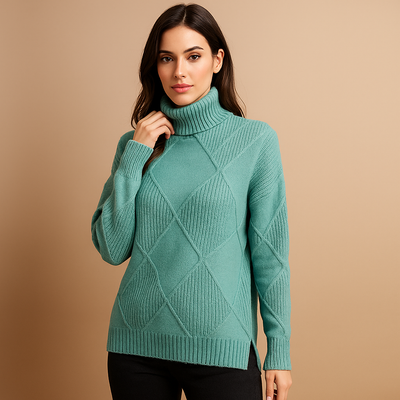 Sueter mujer cuello alto diseño geometrico punto calido - Kamala