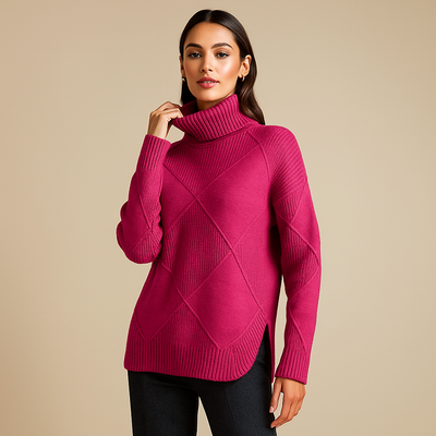 Sueter mujer cuello alto diseño geometrico punto calido - Kamala