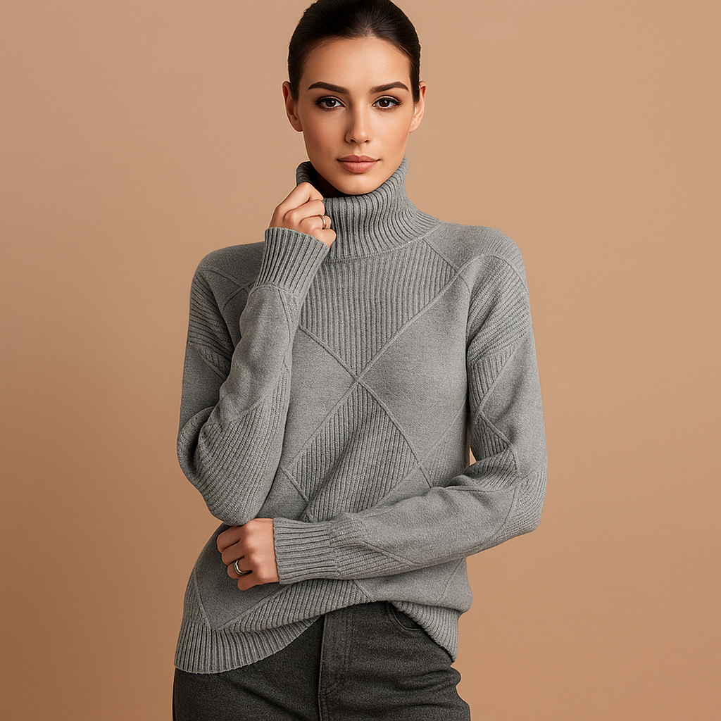 Sueter mujer cuello alto diseño geometrico punto calido - Kamala