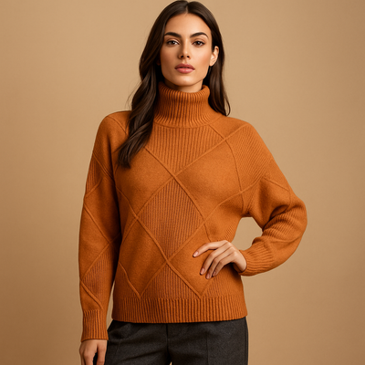 Sueter mujer cuello alto relajado punto minimalista - Isis
