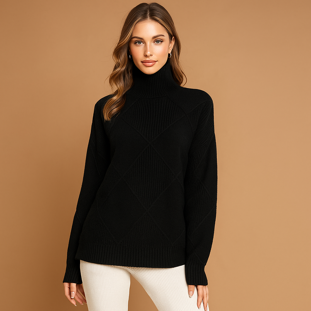 Sueter mujer cuello alto diseño geometrico punto calido - Kamala