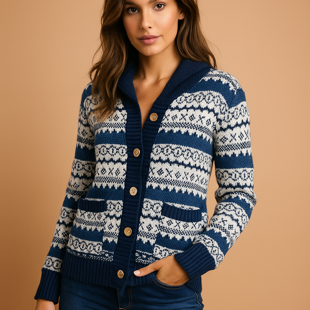 Cardigan mujer punto patron invernal botones frontales - Ingrid