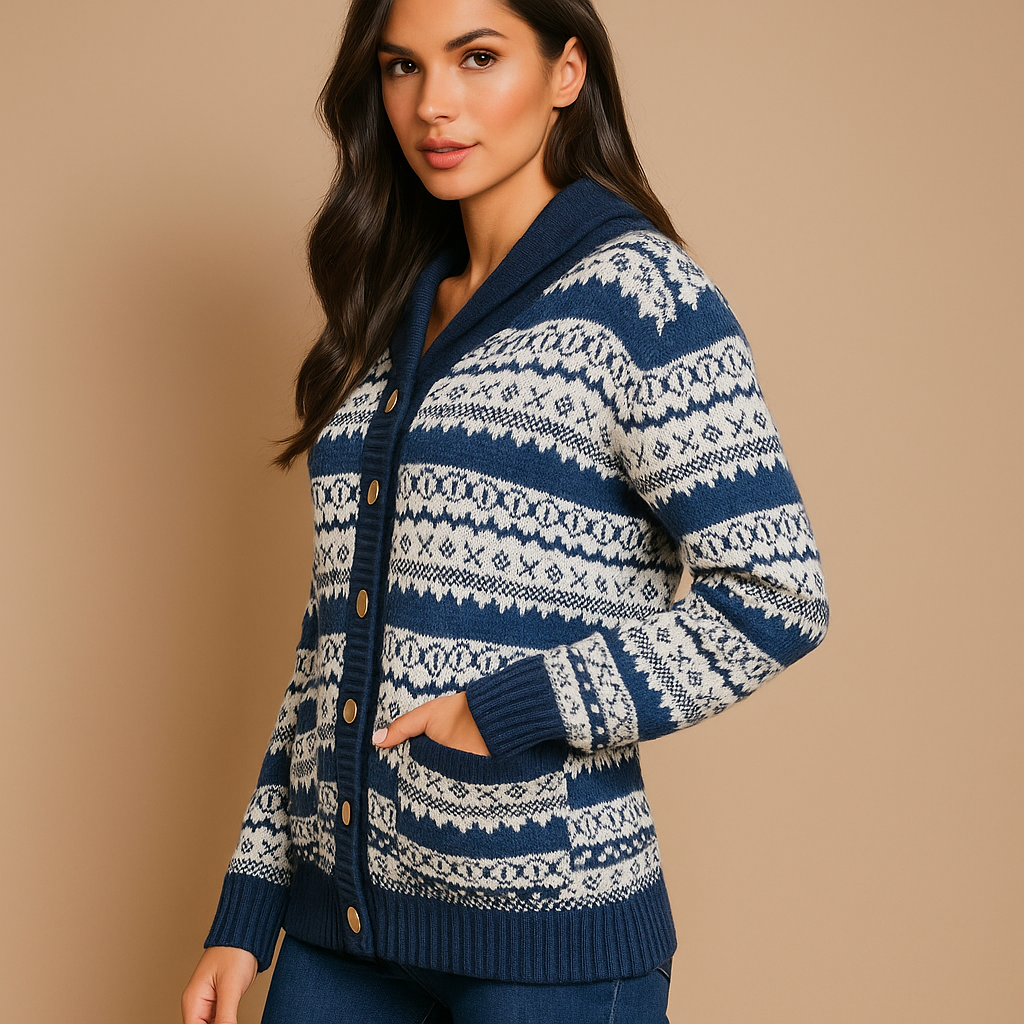 Cardigan mujer punto patron invernal botones frontales - Ingrid