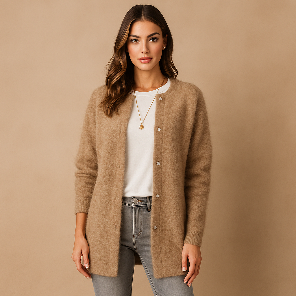 Cardigan mujer largo botones frontales estilo minimalista - Clara
