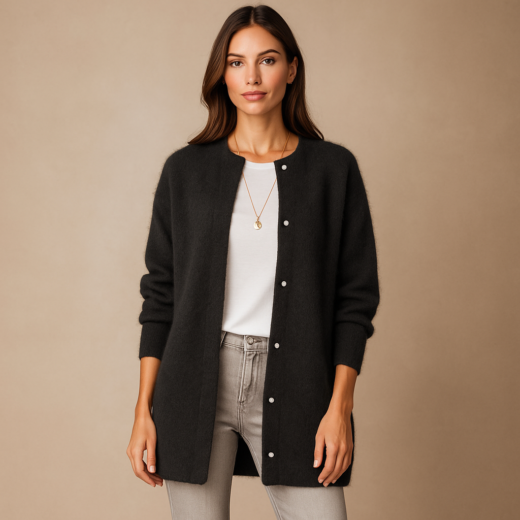Cardigan mujer largo botones frontales estilo minimalista - Clara