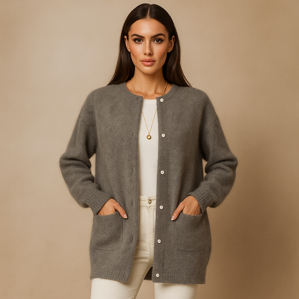 Cardigan mujer largo botones frontales estilo minimalista - Clara