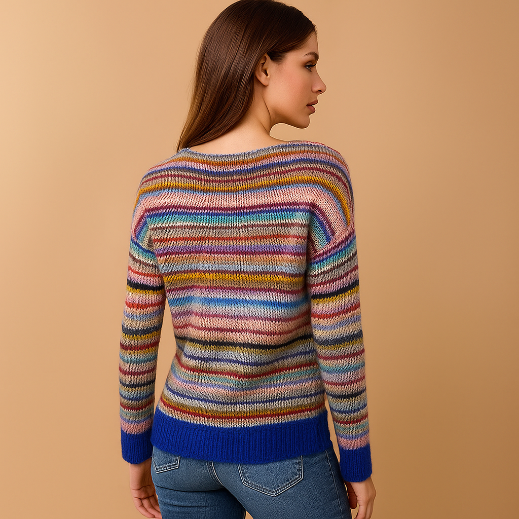 Sueter mujer rayas multicolor puños contraste punto moderno - Camila