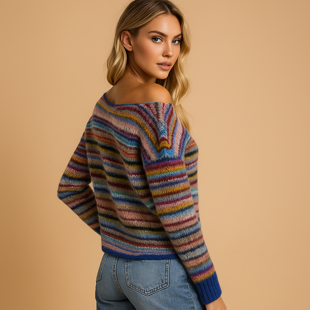 Sueter mujer rayas multicolor puños contraste punto moderno - Camila