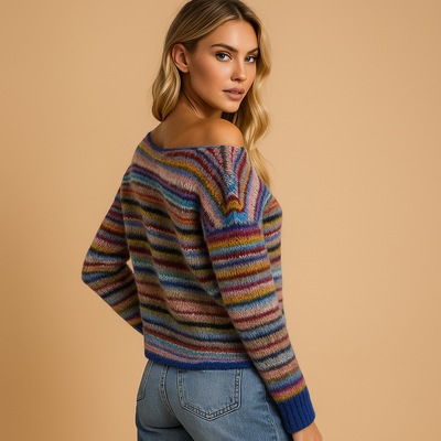 Sueter mujer rayas multicolor puños contraste punto moderno - Camila