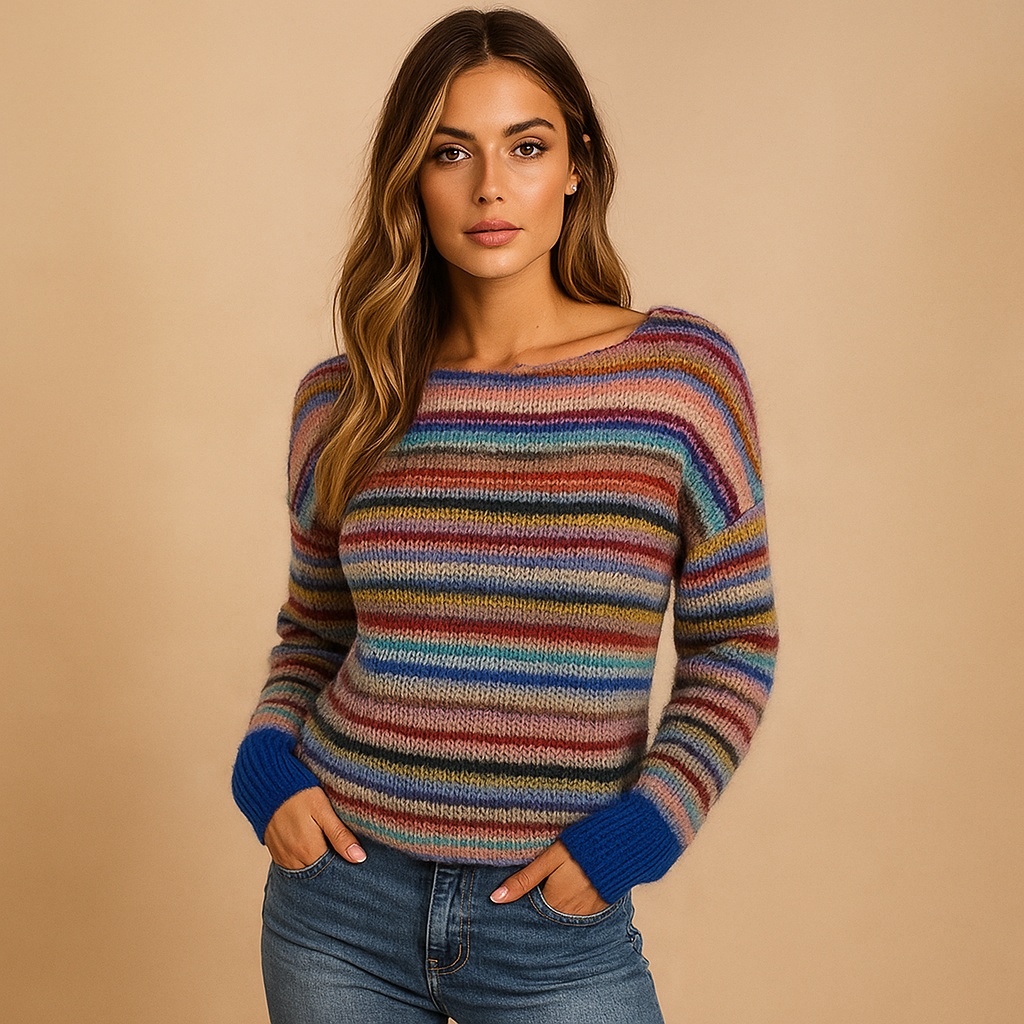 Sueter mujer rayas multicolor puños contraste punto moderno - Camila