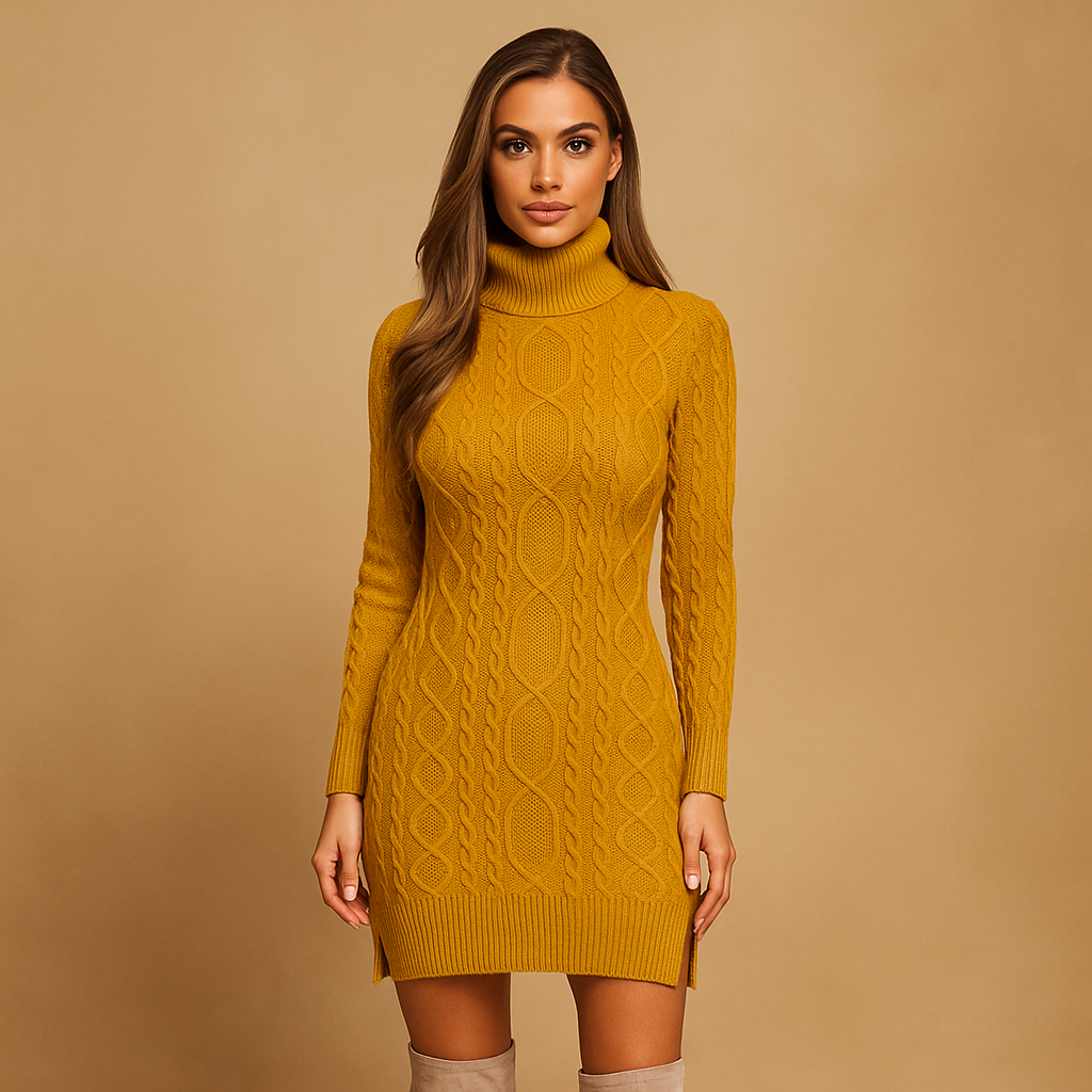 Vestido sueter mujer punto trenzado cuello alto ajustado - Isabela