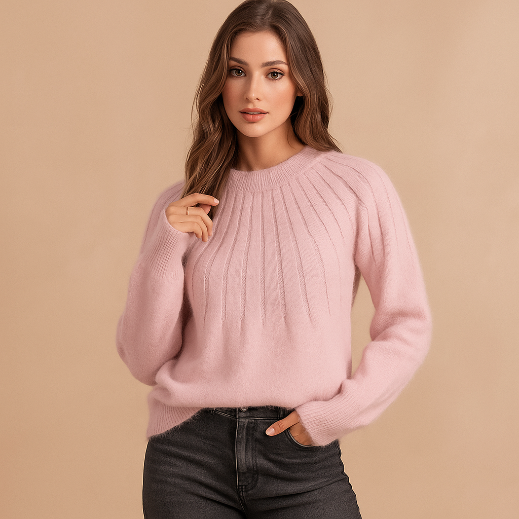 Sueter mujer punto suave detalle plisado cuello redondo - Romina