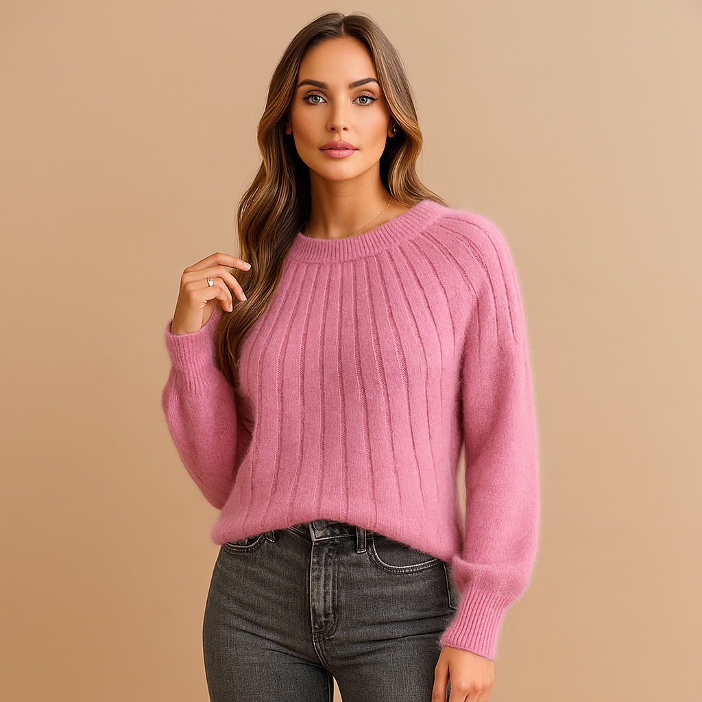 Sueter mujer punto suave detalle plisado cuello redondo - Romina