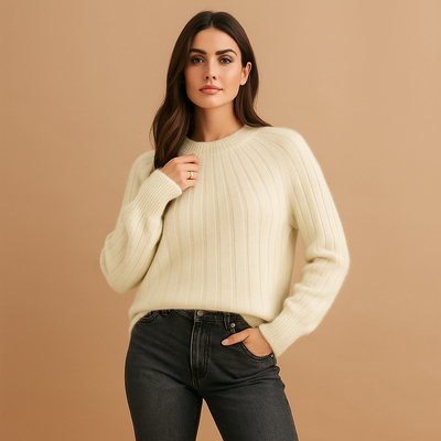 Sueter mujer punto suave detalle plisado cuello redondo - Romina