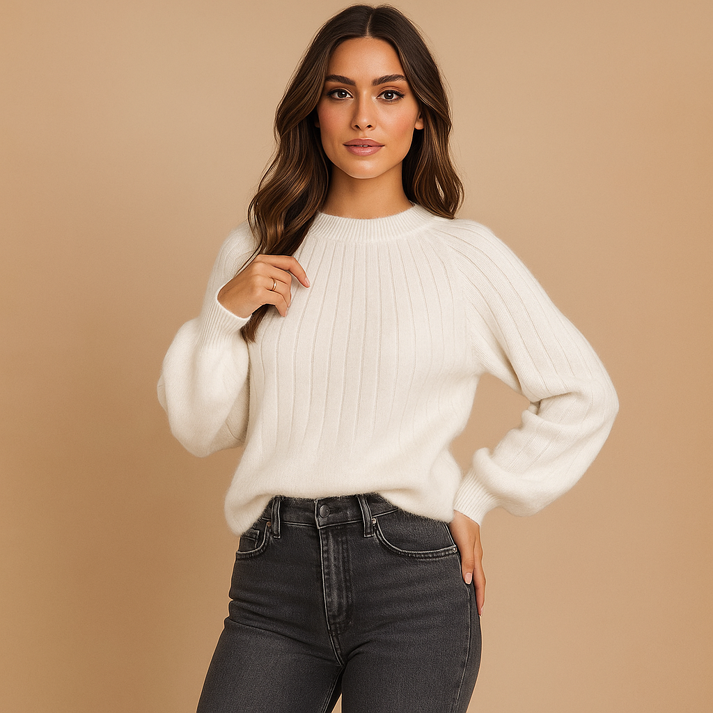 Sueter mujer punto suave detalle plisado cuello redondo - Romina