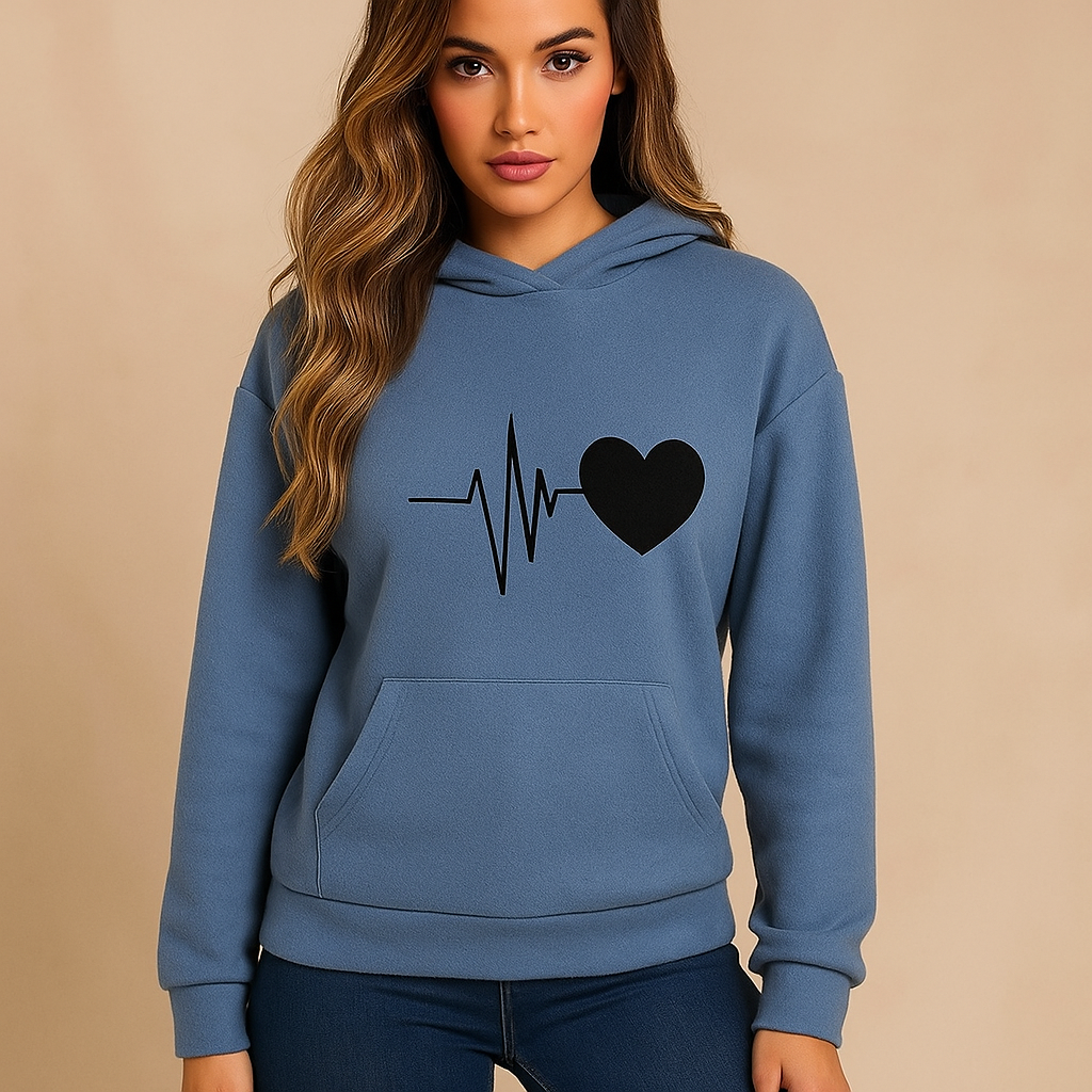 Sudadera mujer capucha estampado corazon latido - Jhoana